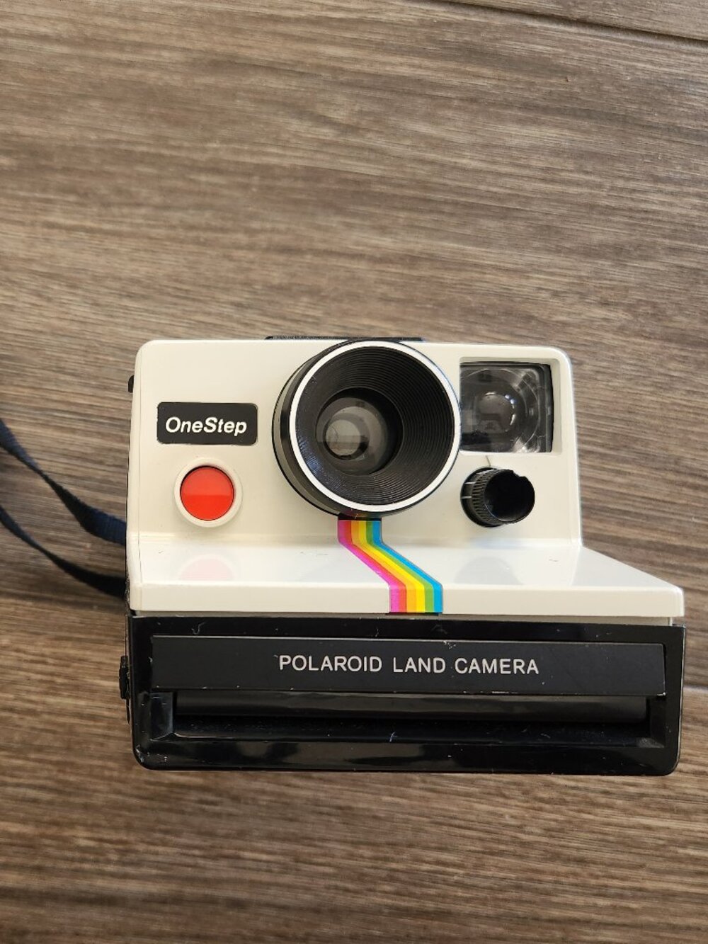 Vintage Polaroid One Step Land Camera with Rainbow Stripe and Strap